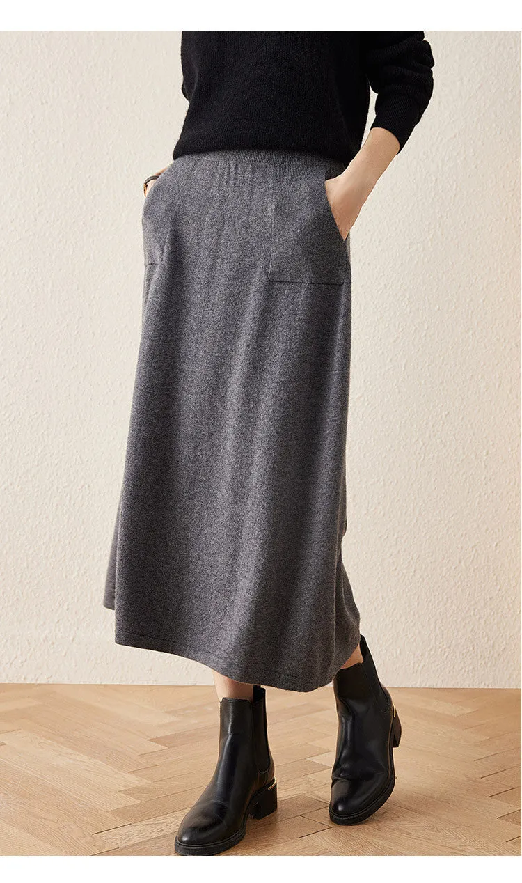 100% Cashmere Womens Knit Pleated Skirt