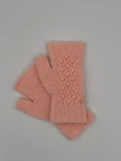 Adult One Size Peach Acrylic/Mohair Blend Bobble Knit Fingerless Mittens