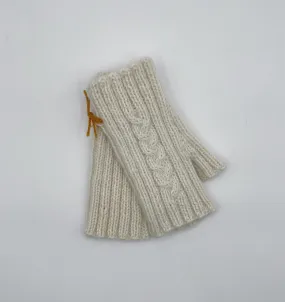 Adult S/M Cream Alpaca Rib and Cable Knit Fingerless Gloves