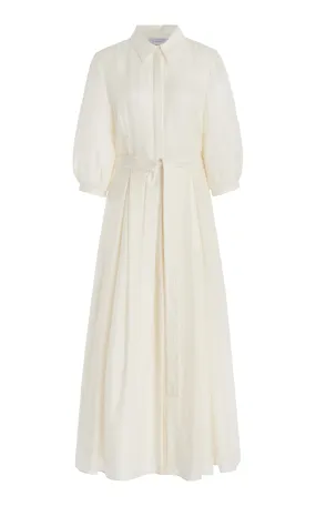 Andy Pleated Maxi Shirtdress in Ivory Virgin Wool Cashmere