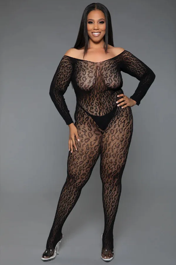 Animal Instinct Bodystocking, Sexy Leopard Netting Catsuit Bodystocking