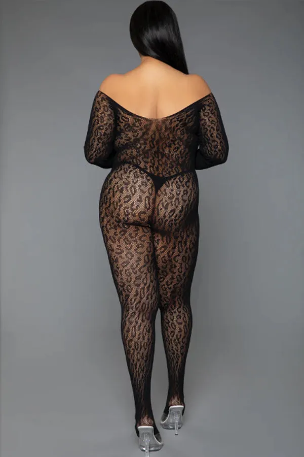 Animal Instinct Bodystocking, Sexy Leopard Netting Catsuit Bodystocking