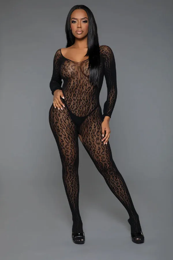 Animal Instinct Bodystocking, Sexy Leopard Netting Catsuit Bodystocking