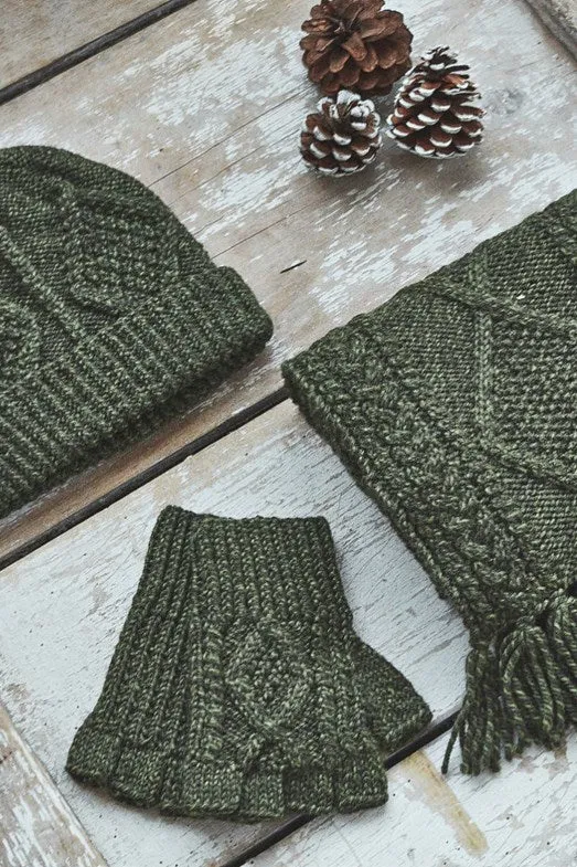 Aran Fingerless Gloves - Green