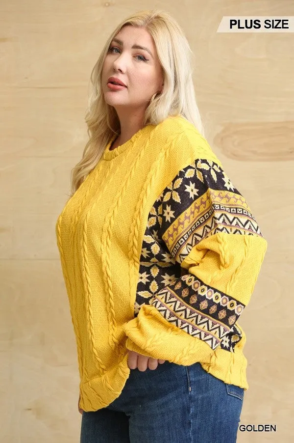 Aztec Texture Ribbed Knit Sweater Voluptuous ( ) Plus SIze - ships from The US