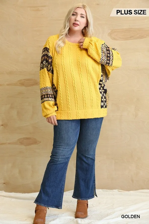 Aztec Texture Ribbed Knit Sweater Voluptuous ( ) Plus SIze - ships from The US