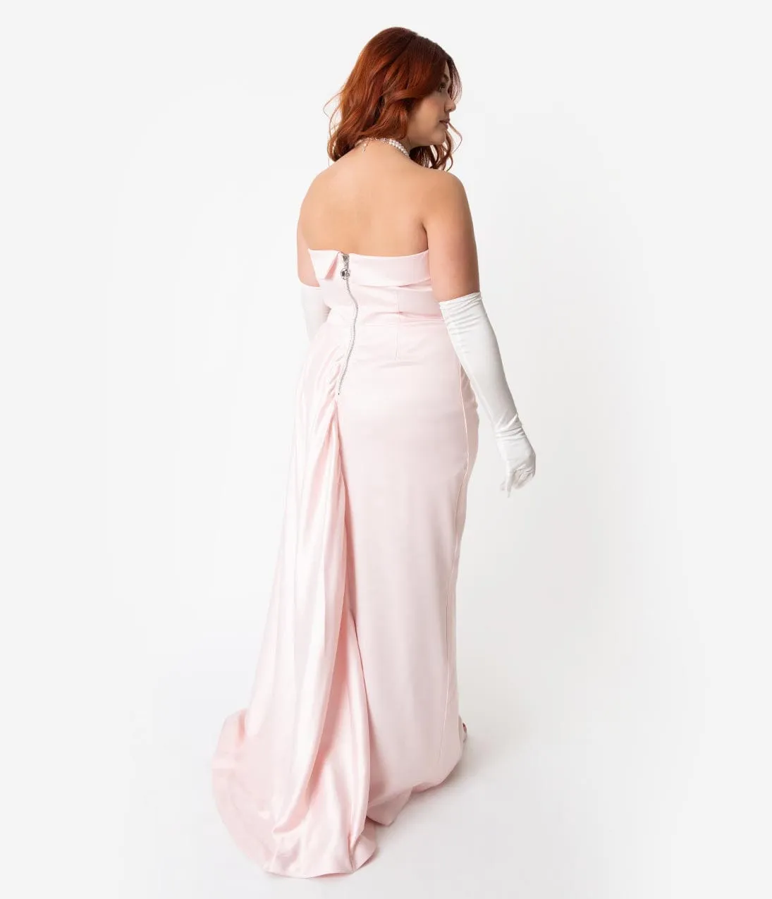 Barbie™ x Unique Vintage Pink Satin Strapless Enchanted Evening Gown