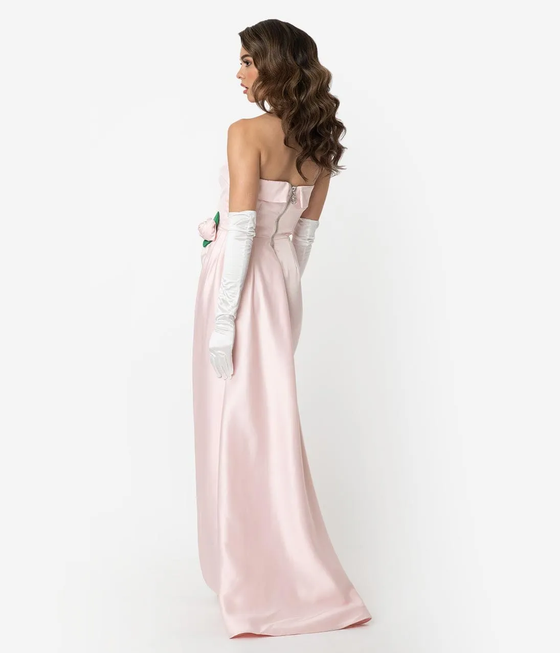 Barbie™ x Unique Vintage Pink Satin Strapless Enchanted Evening Gown