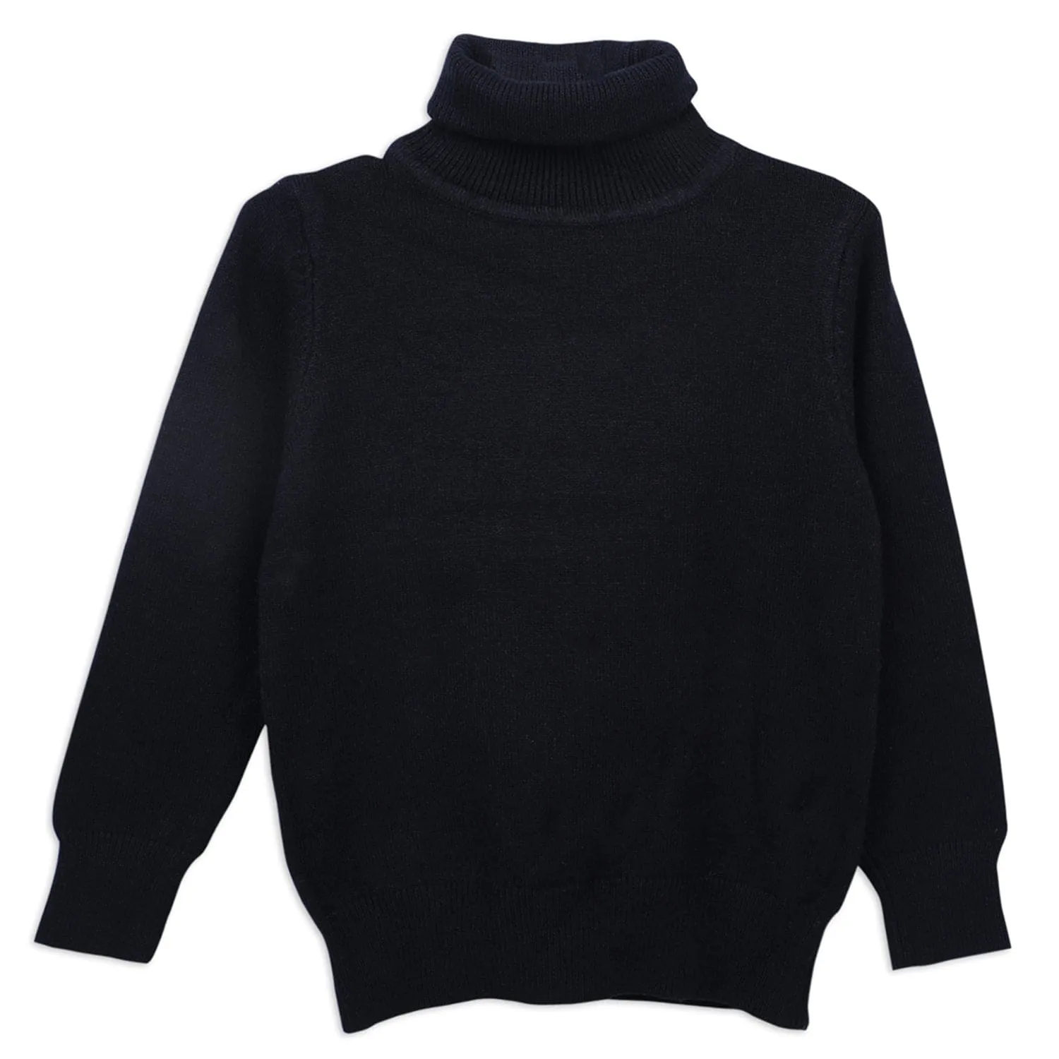 Basic Polo Neck Ribbed Premium Full Sleeves Knitted Kids Sweater - Black