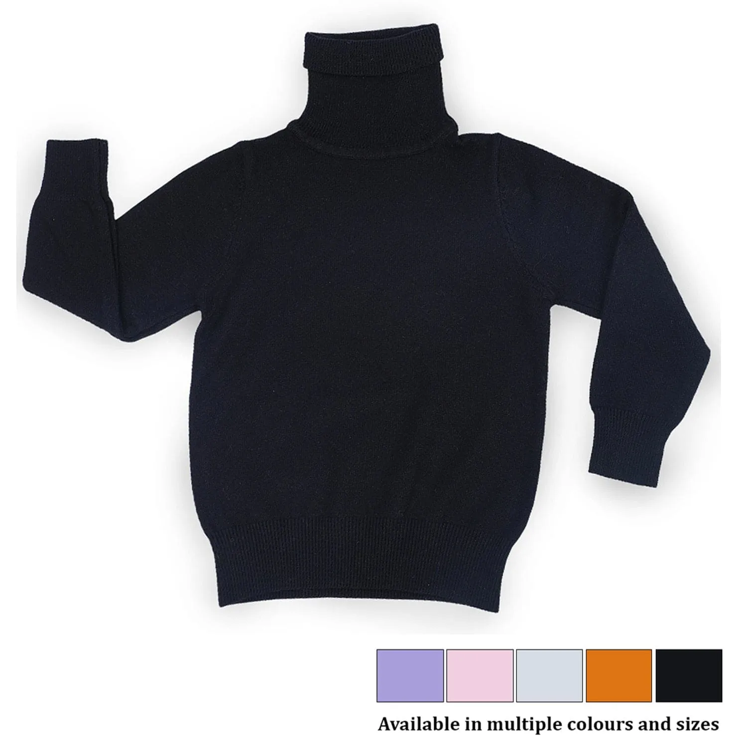 Basic Polo Neck Ribbed Premium Full Sleeves Knitted Kids Sweater - Black