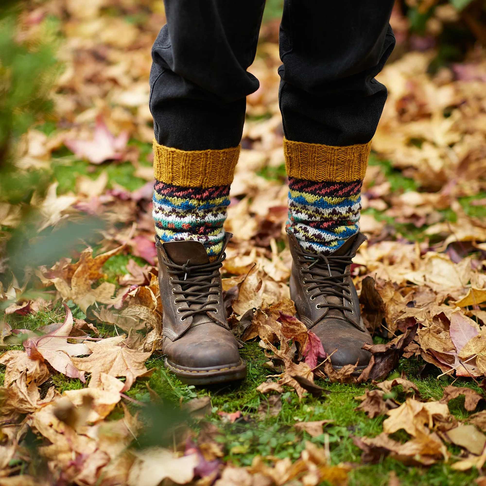 BHAWANA Fair Isle Handknit Waste Wool Legwarmers