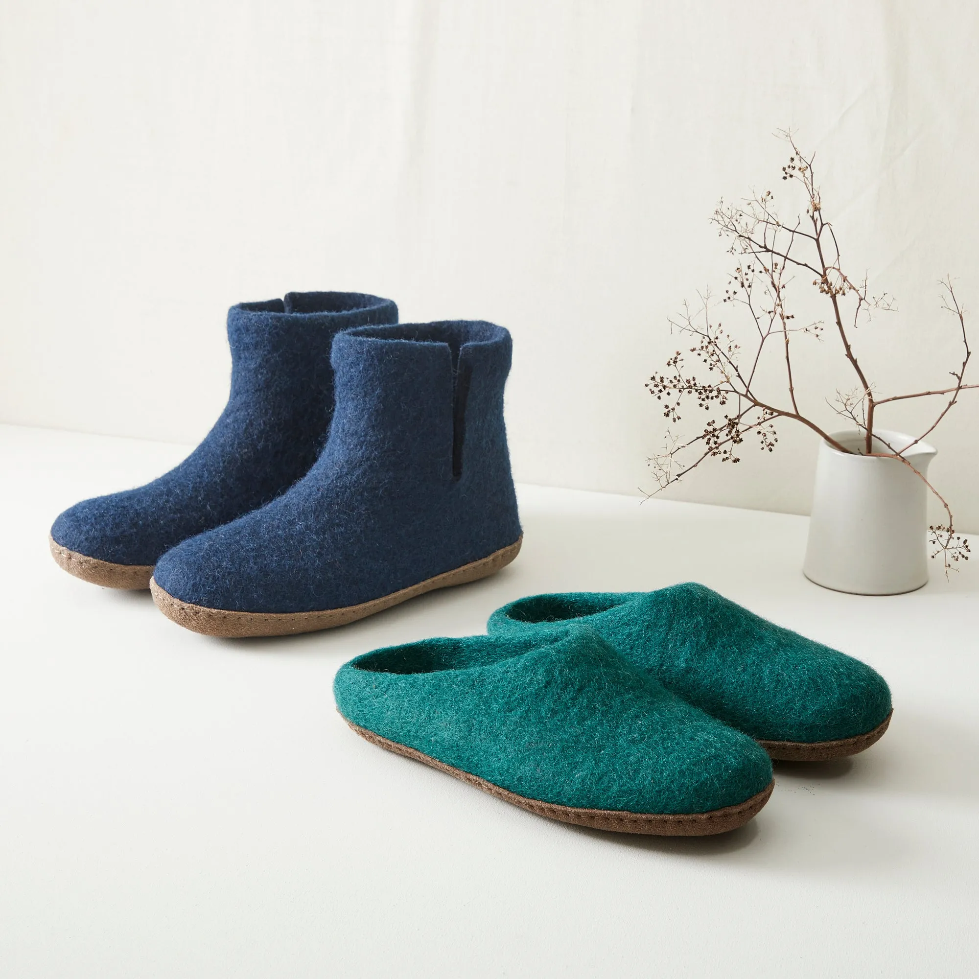 BIDI Handmade Felt Unisex Slipper Boot Suede Sole