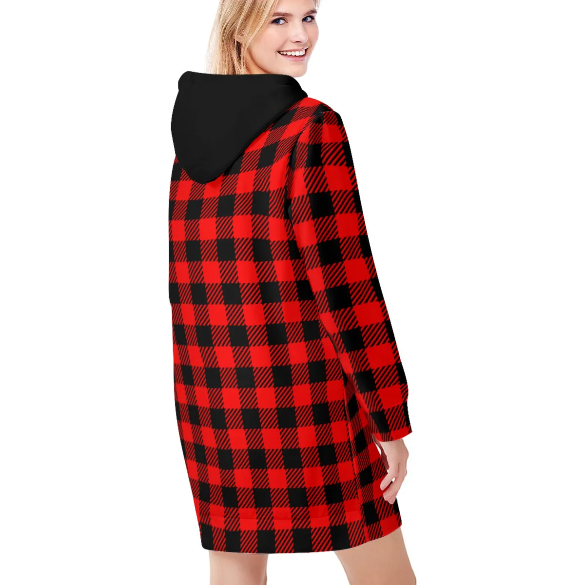 Black & Red Checkered Sweatshirt Dress