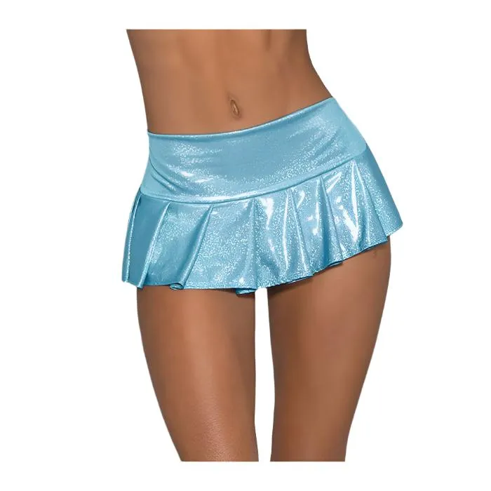 Black Light Dancewear Wide Band Blue Pleated Skirt - O/S