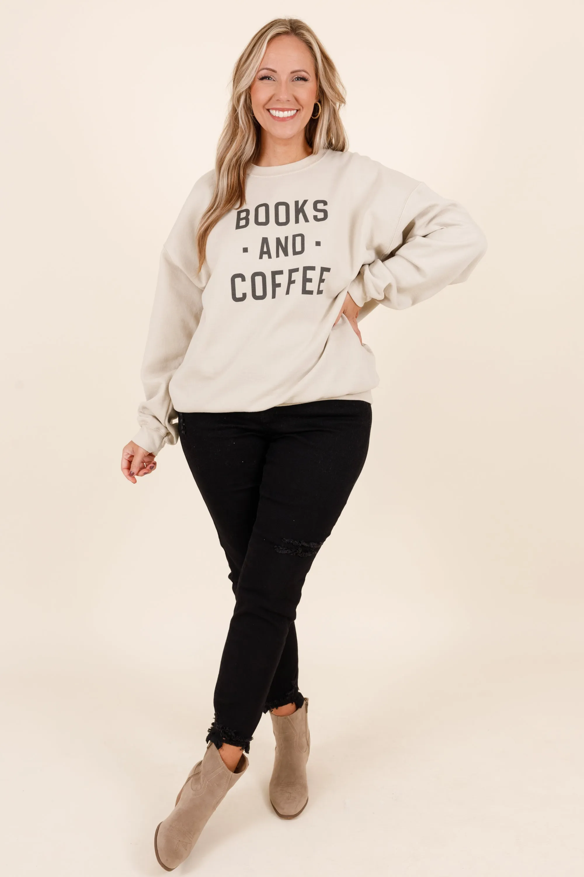 Books And Coffee Sweatshirt, Sand