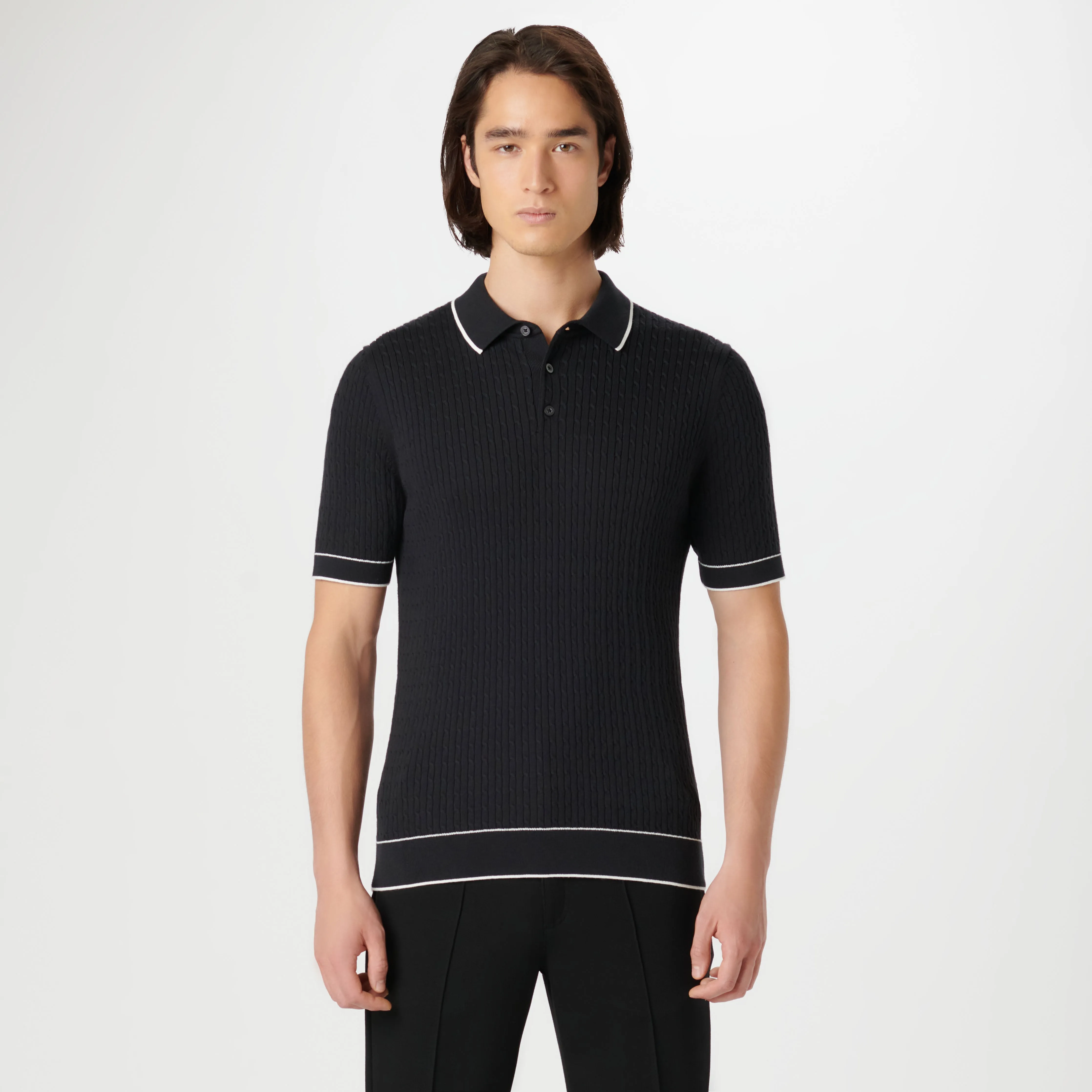 Cable Stitch Short Sleeve Polo Sweater