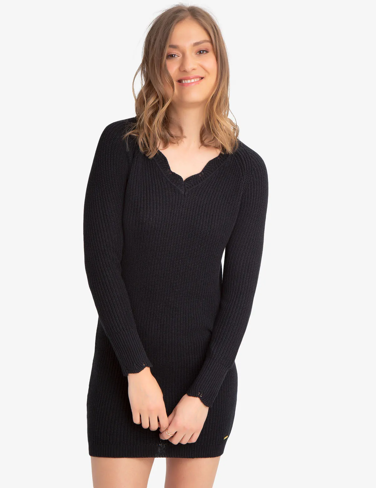 CABLE V-NECK SWEATER DRESS