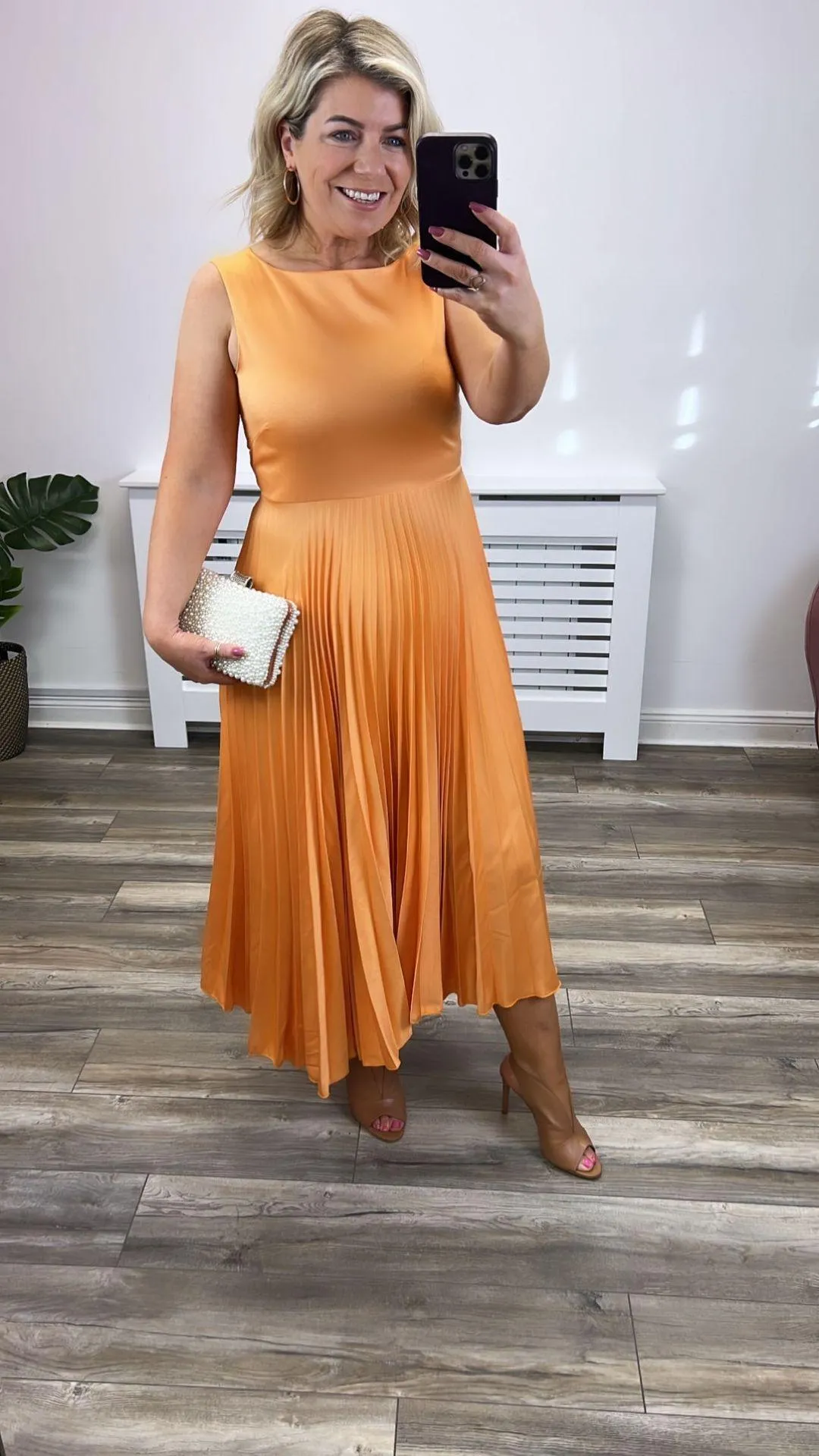 Clementine Pleated Dress (Peach)