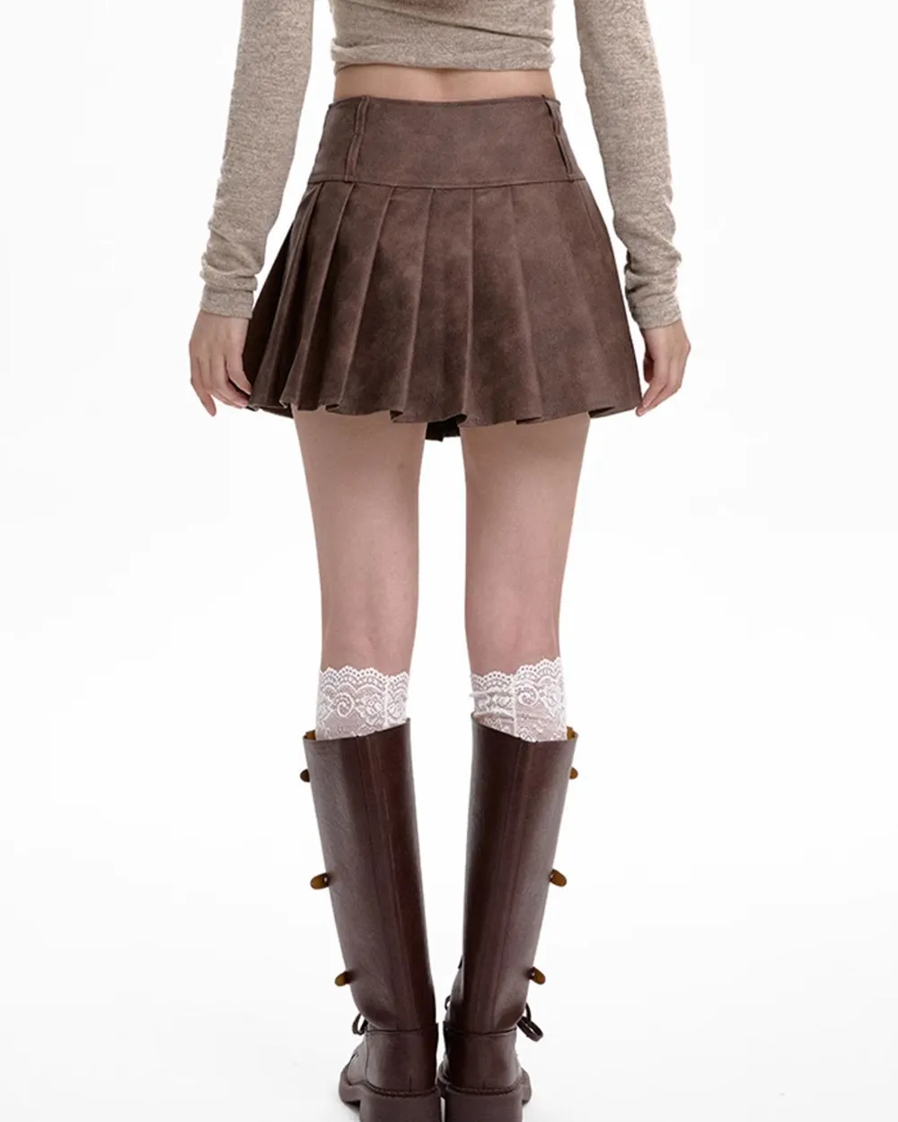 Coffee Cream Heart Buckle Mini Skirt