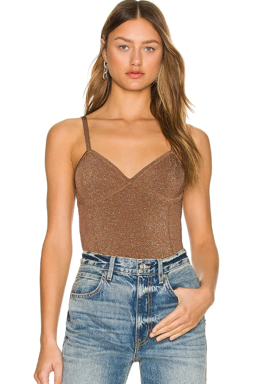 Coffee Lurex Thong Bodysuit