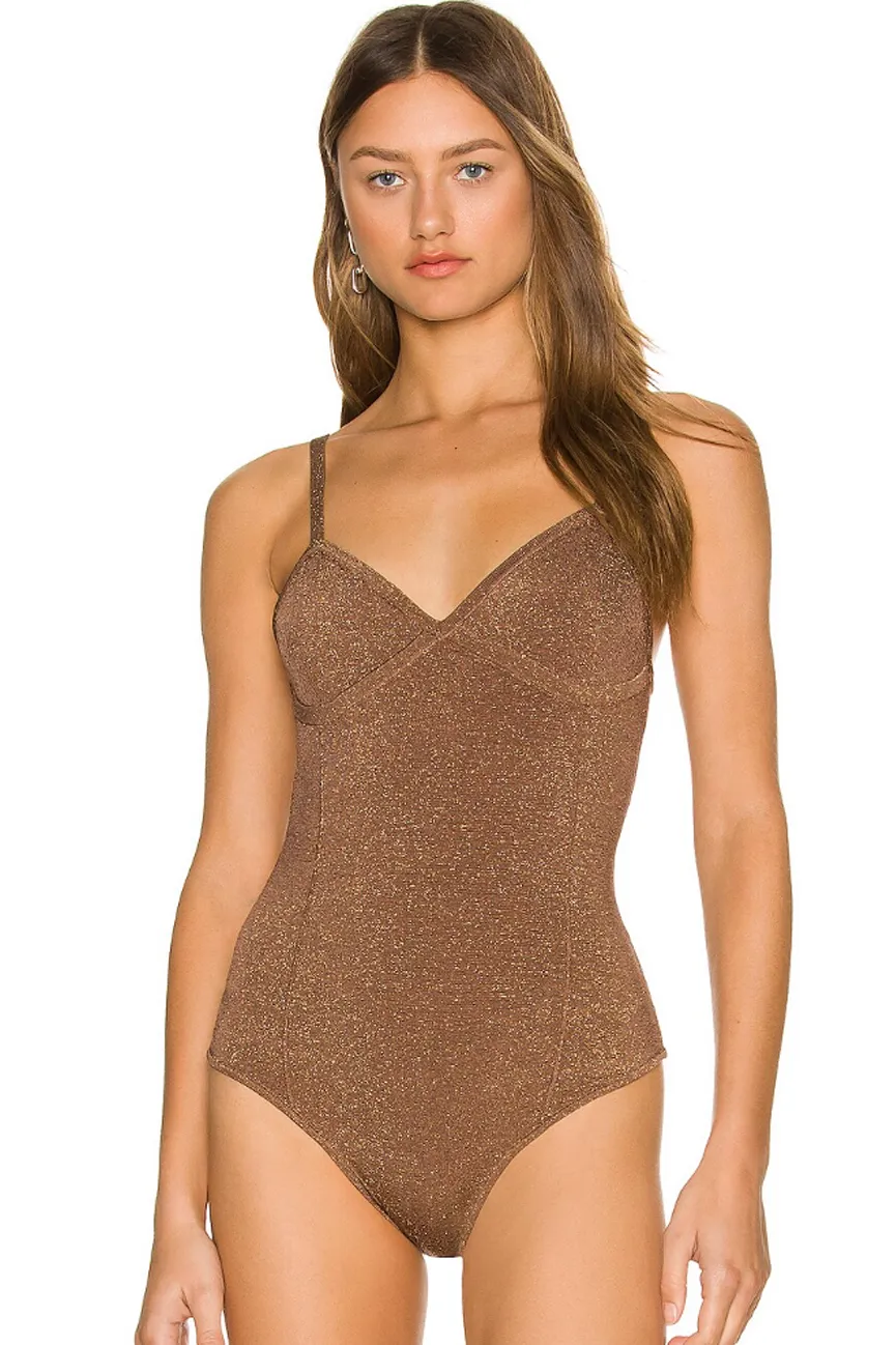 Coffee Lurex Thong Bodysuit