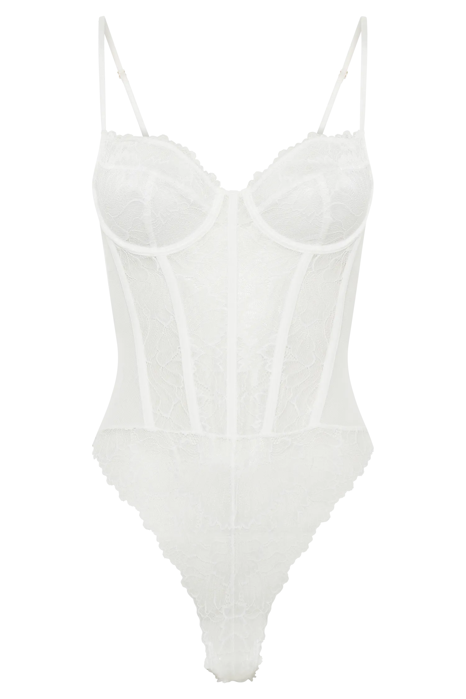 Daisy Lace Mesh Bodysuit - White