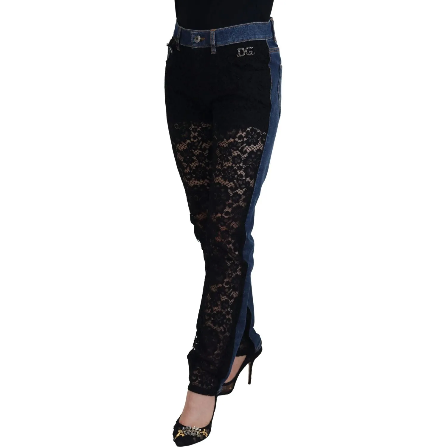 Dolce & Gabbana Elegant Floral Lace Front Denim