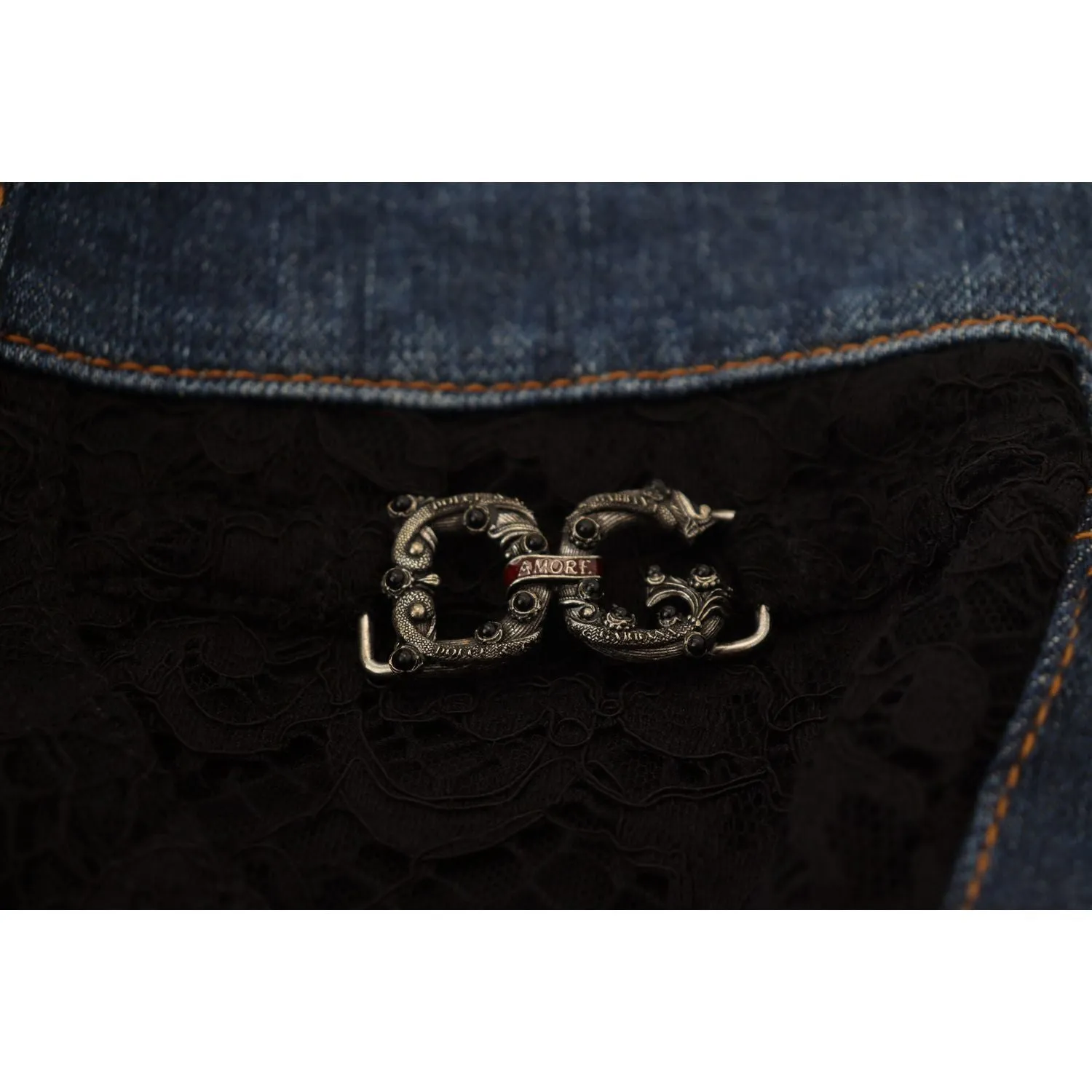 Dolce & Gabbana Elegant Floral Lace Front Denim