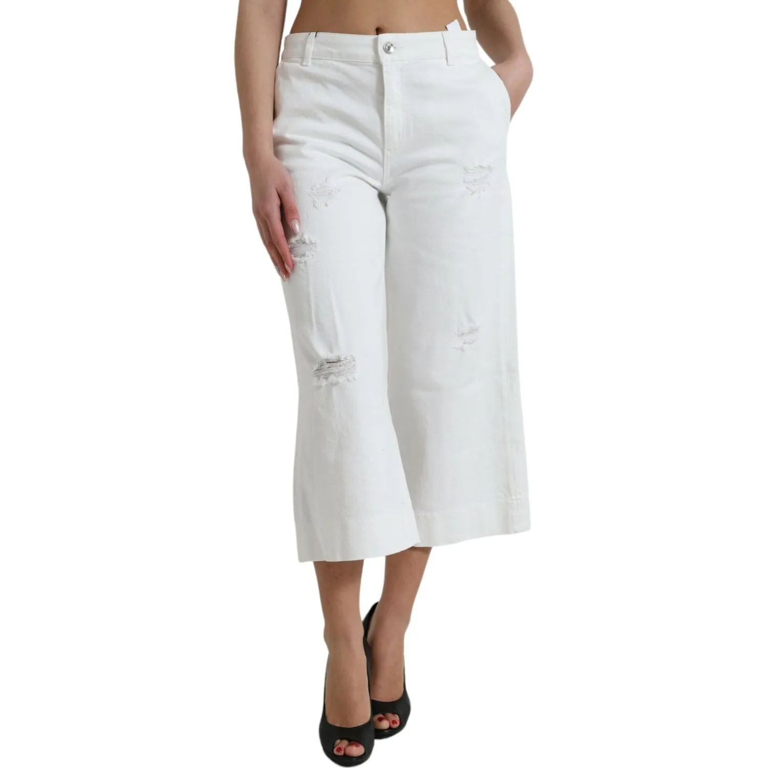 Dolce & Gabbana Elegant White Mid-Waist Denim Cropped Jeans