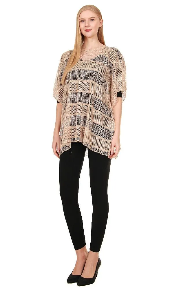 EA8767 Metallic Stripe Net Poncho