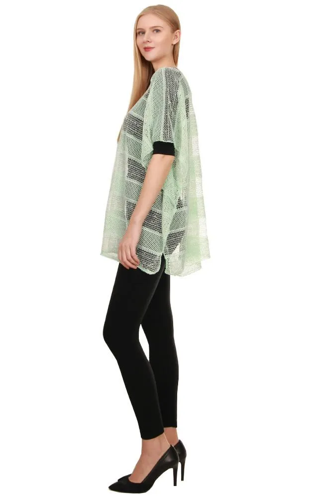 EA8767 Metallic Stripe Net Poncho