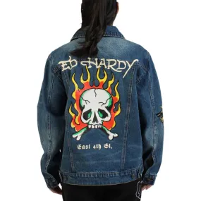 ED HARDY Flame Skull Women's Denim Jacket