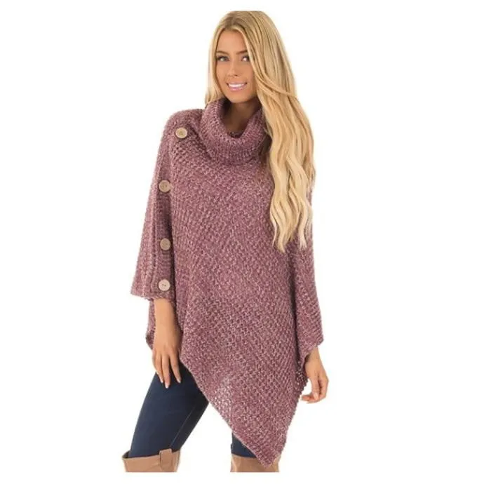 Elegant Knitted Turtleneck Cloak Sweater