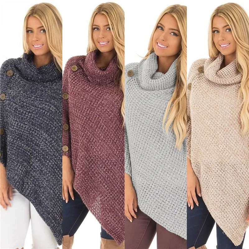 Elegant Knitted Turtleneck Cloak Sweater