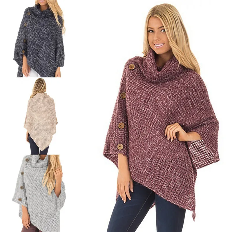 Elegant Knitted Turtleneck Cloak Sweater