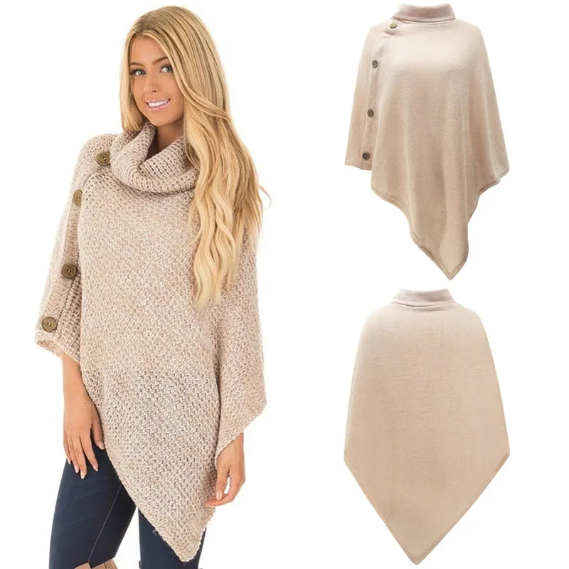 Elegant Knitted Turtleneck Cloak Sweater