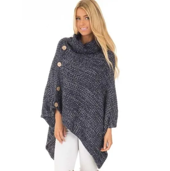 Elegant Knitted Turtleneck Cloak Sweater