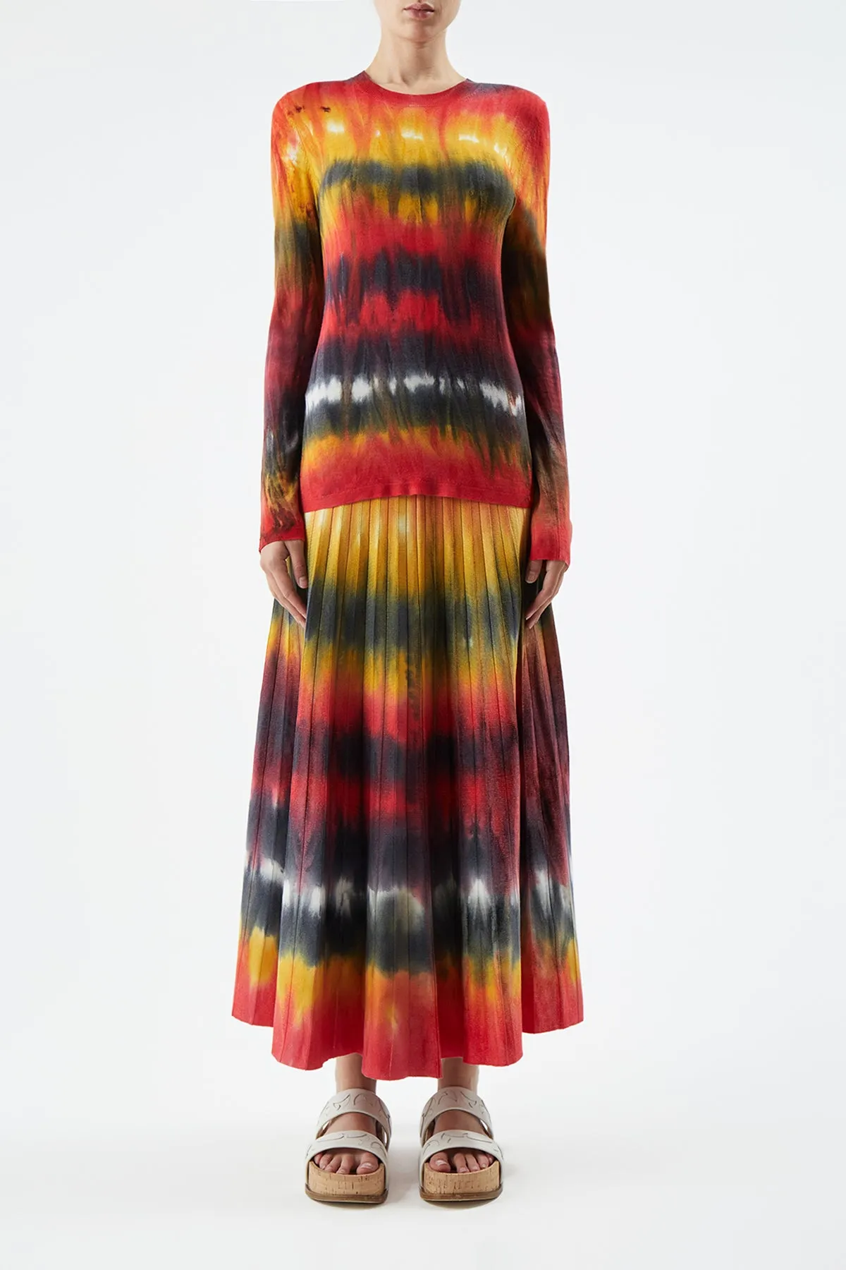 Ella Knit Midi Skirt in Fire Tie Dye Cashmere