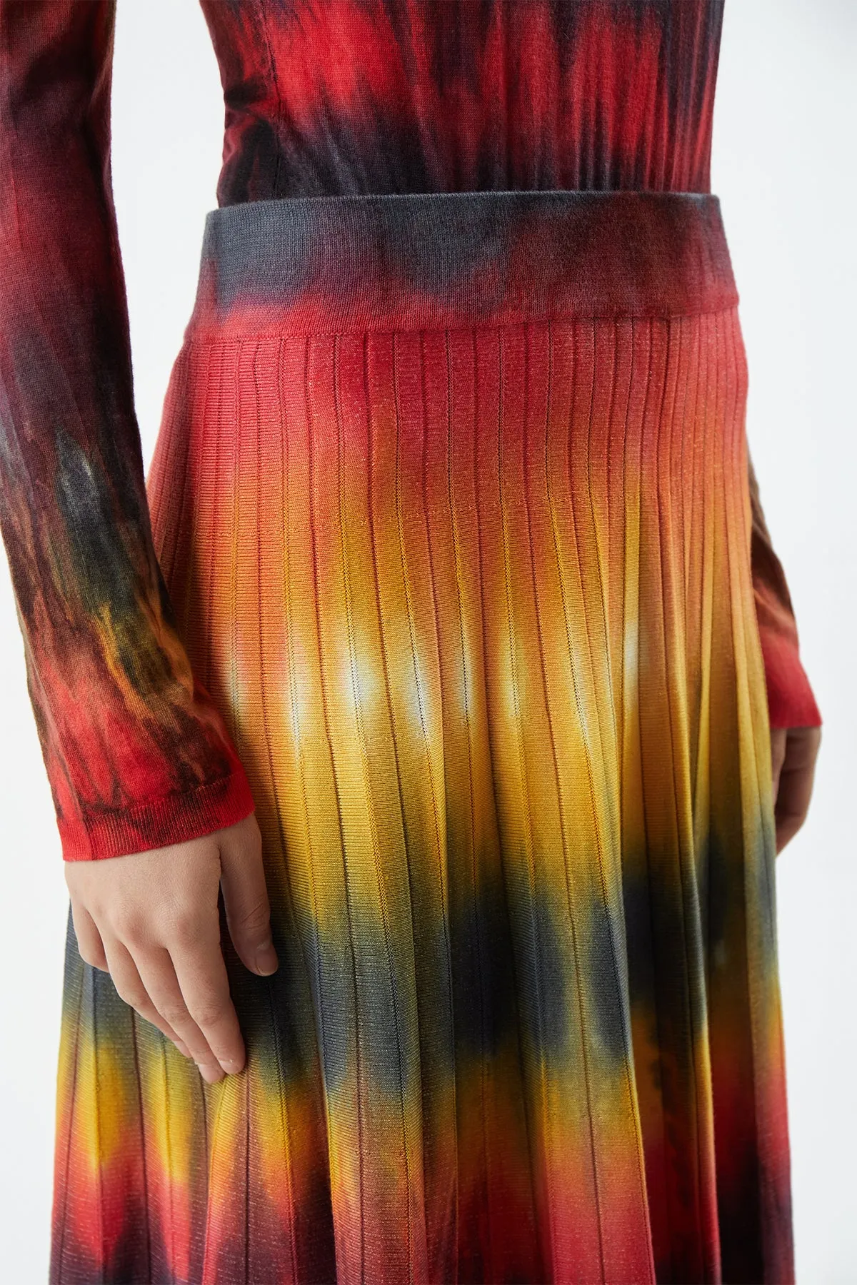 Ella Knit Midi Skirt in Fire Tie Dye Cashmere