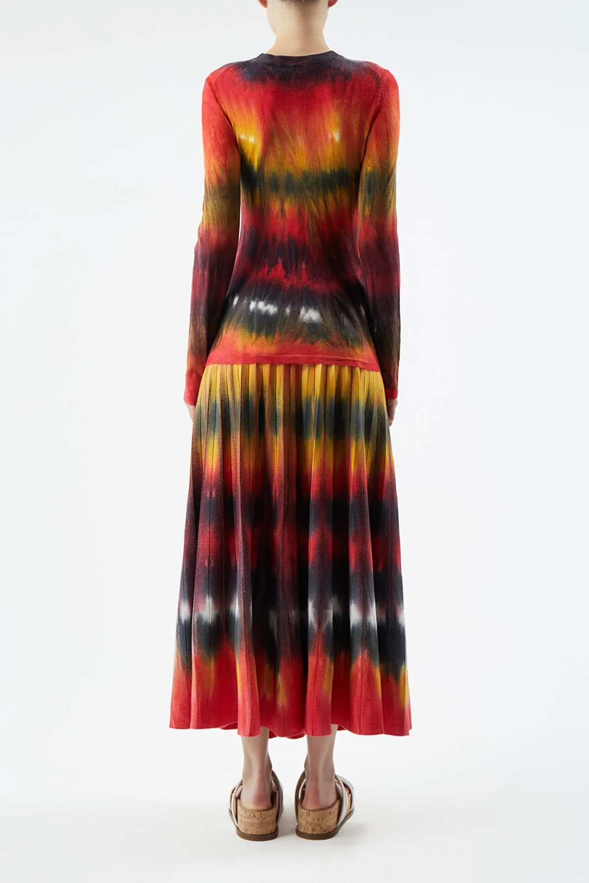 Ella Knit Midi Skirt in Fire Tie Dye Cashmere