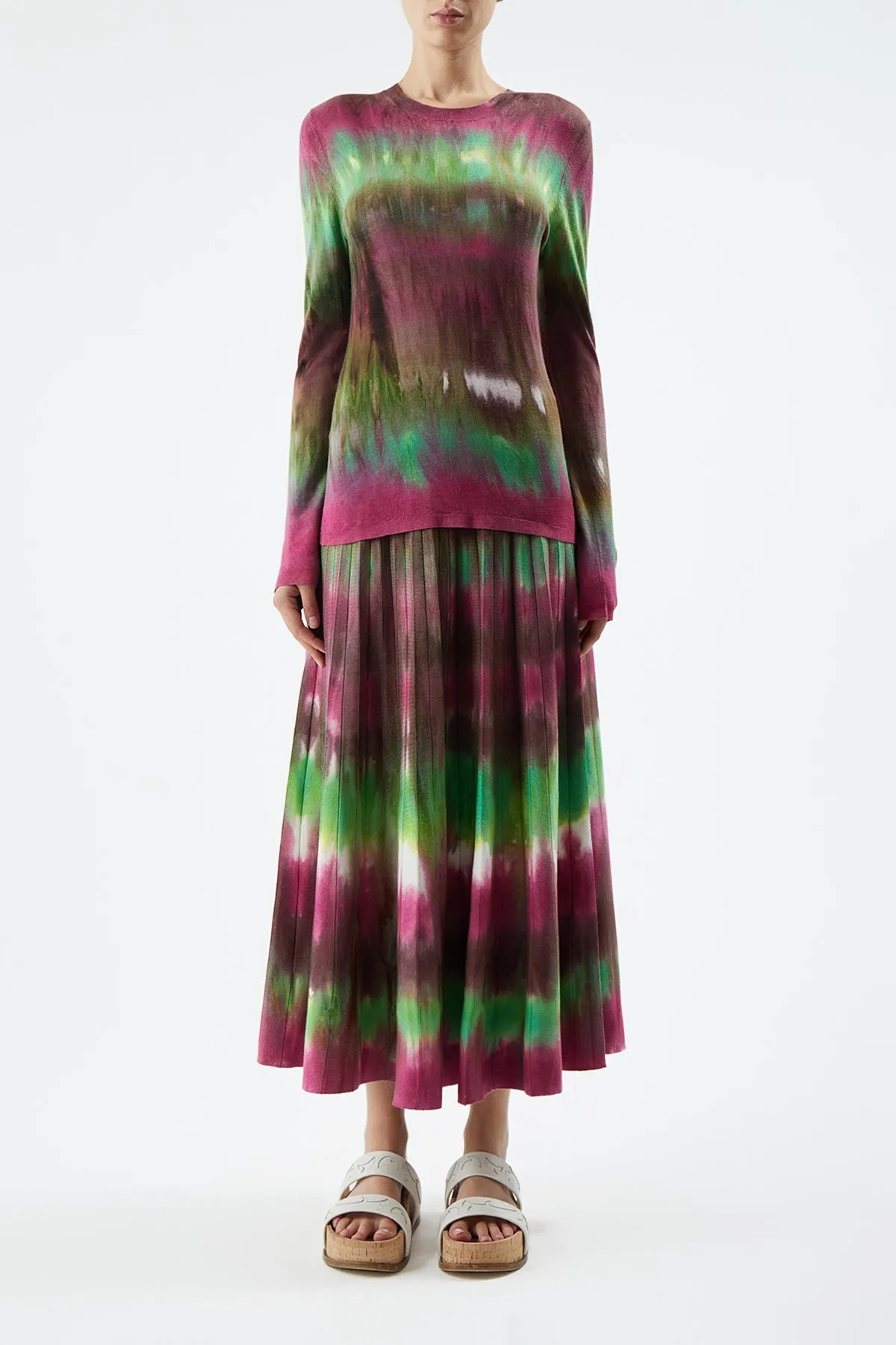 Ella Knit Midi Skirt in Jewel Tie Dye Cashmere