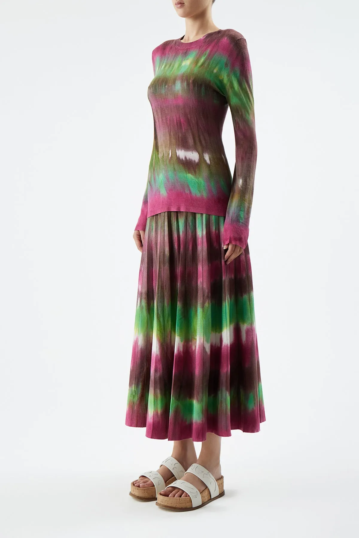 Ella Knit Skirt in Jewel Tie Dye Cashmere