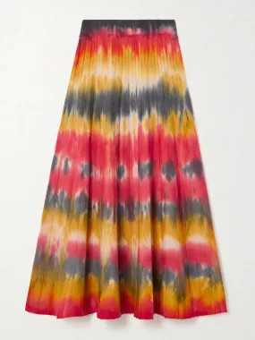 Ella pleated tie-dyed cashmere midi skirt