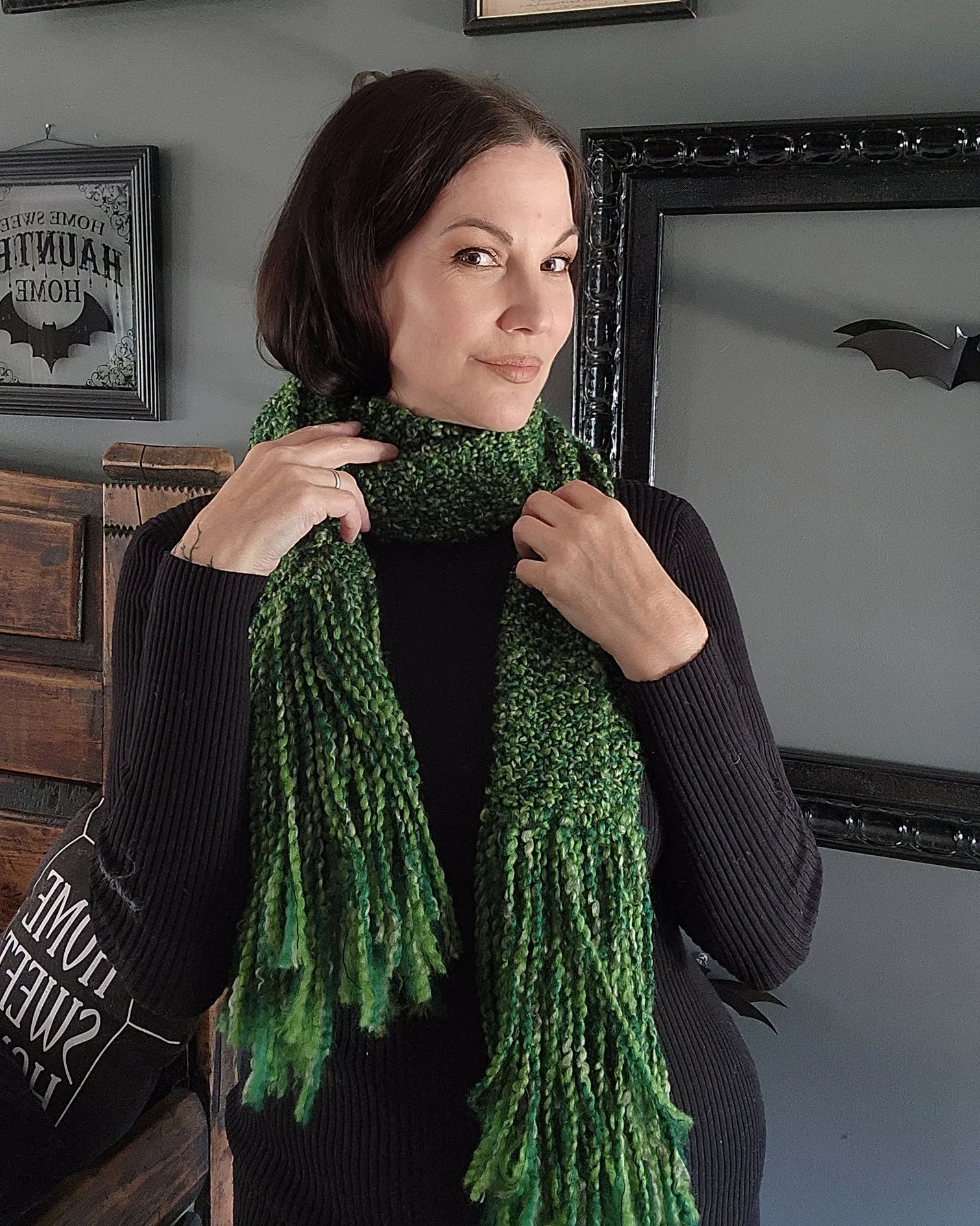 Emerald Isle" Green HandKnit Extra Long Scarf With Fringe