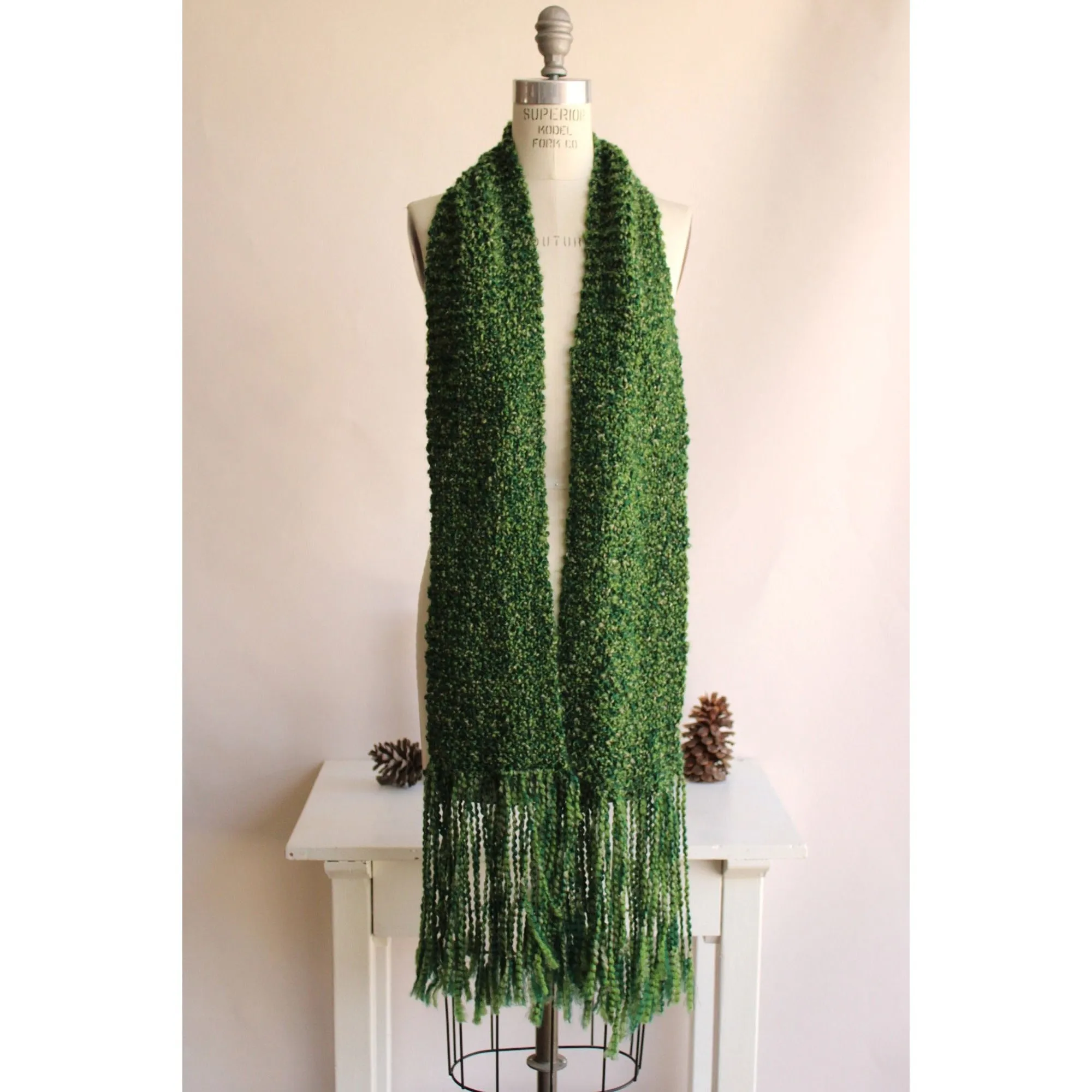 Emerald Isle" Green HandKnit Extra Long Scarf With Fringe