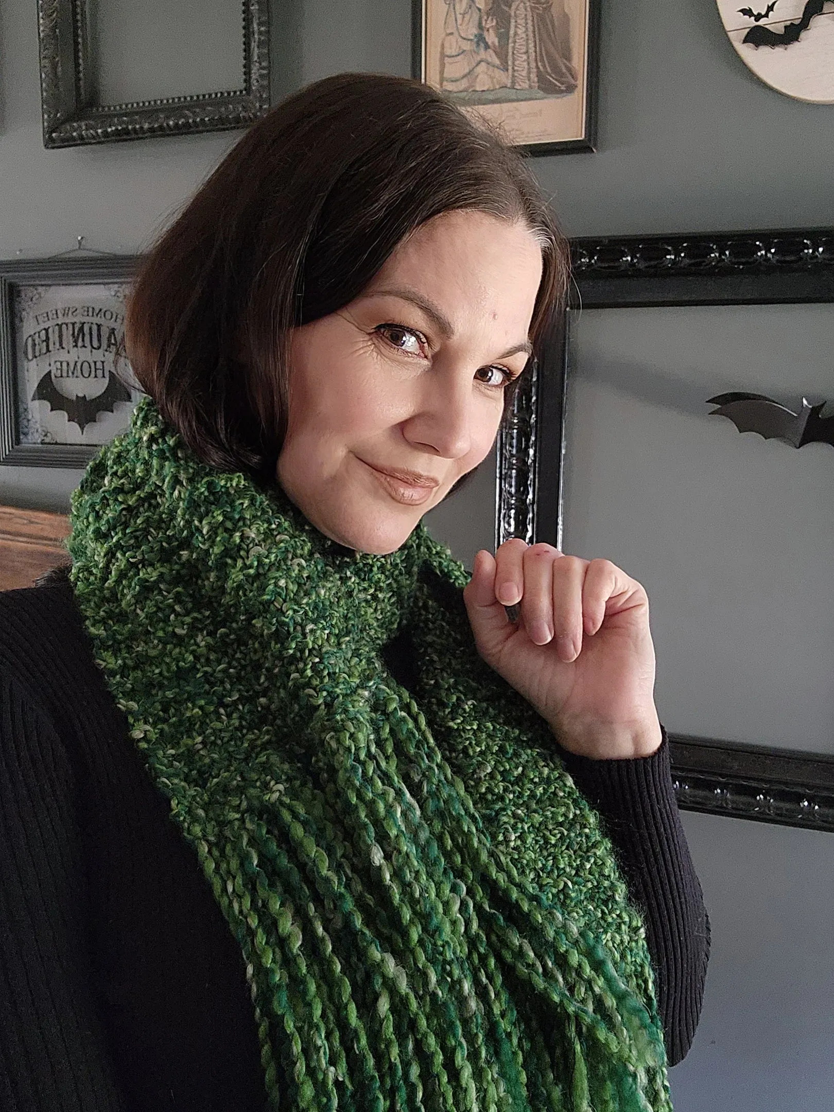 Emerald Isle" Green HandKnit Extra Long Scarf With Fringe