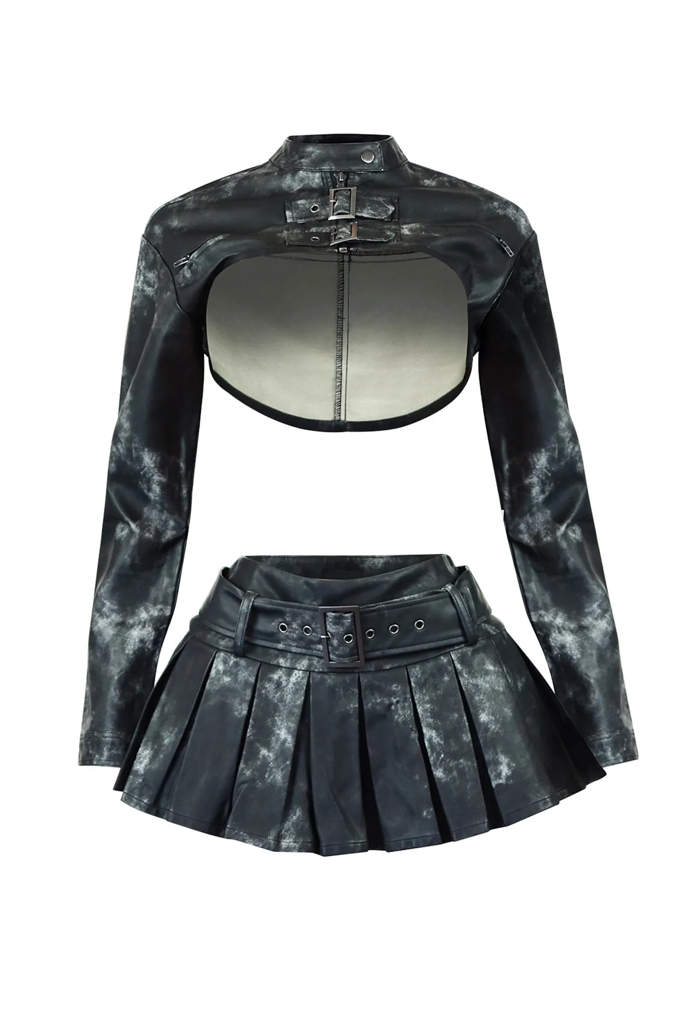 Emerla Faux Leather Jacket & Skirt SET