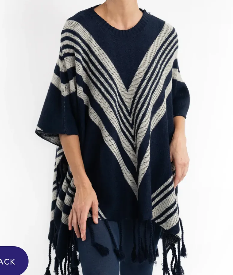 #ET6042 ANGLED FRINGE-KNIT PONCHO