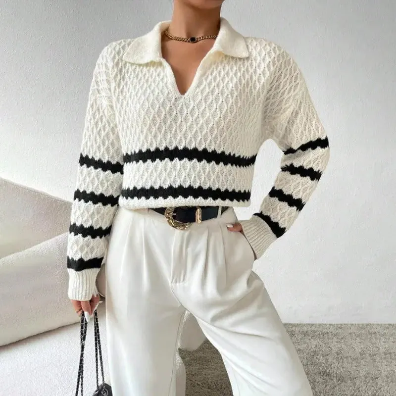 Fashion Polo Collar Pullover Sweater Women