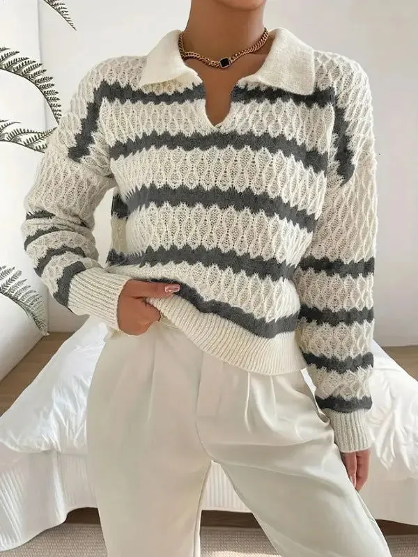 Fashion Polo Collar Pullover Sweater Women